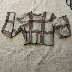 Plaid Women's Sweater - Cream and Brown